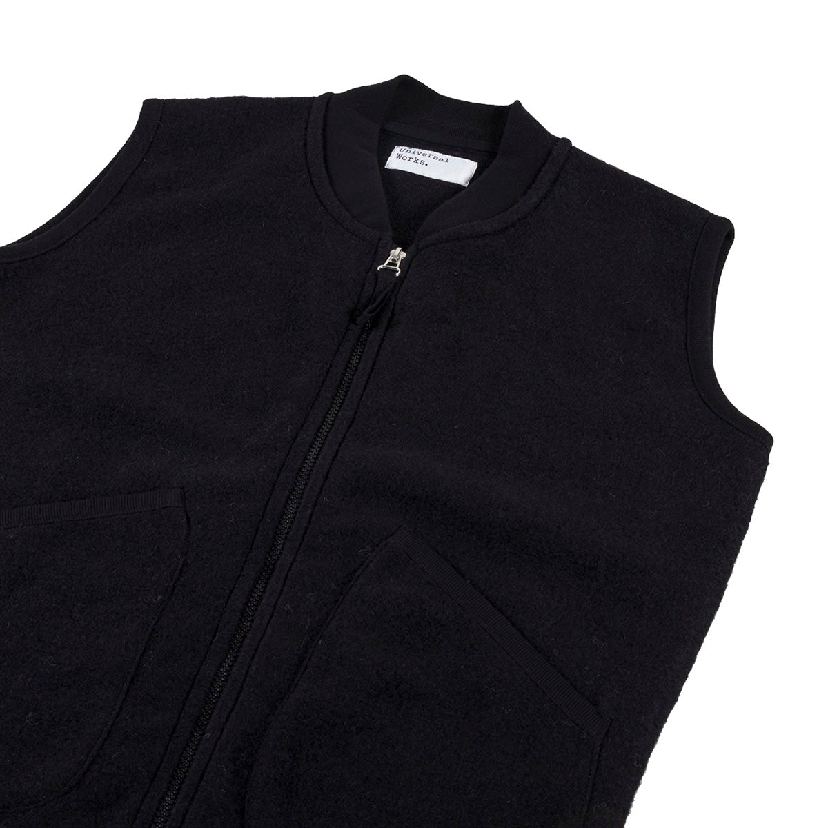 Universal Works Wool Fleece Zip Waistcoat Black
