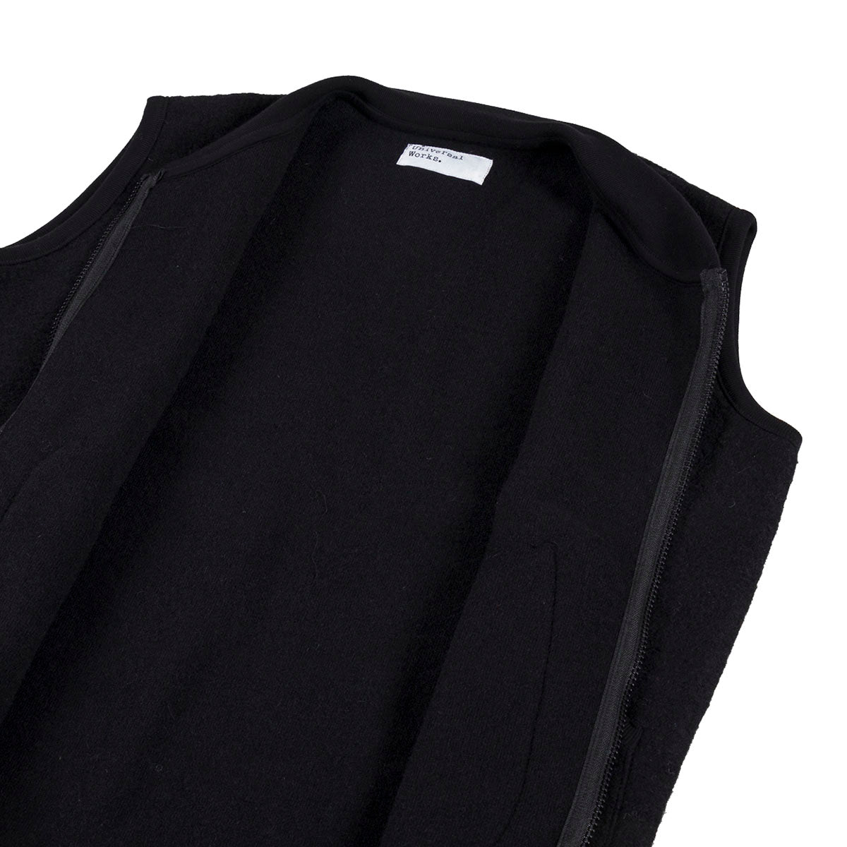 Universal Works Wool Fleece Zip Waistcoat Black