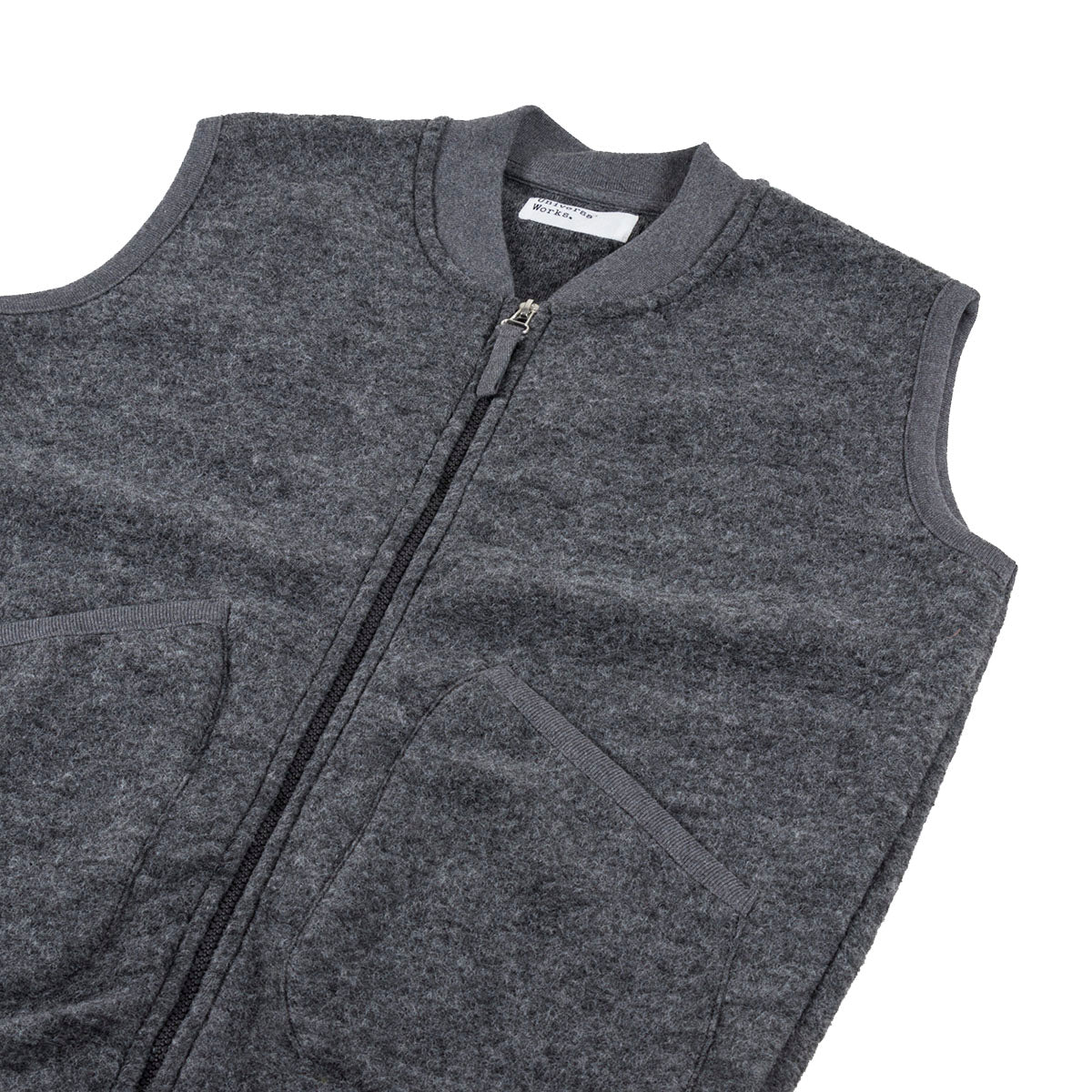 Universal Works Wool Fleece Zip Waistcoat Grey Marl