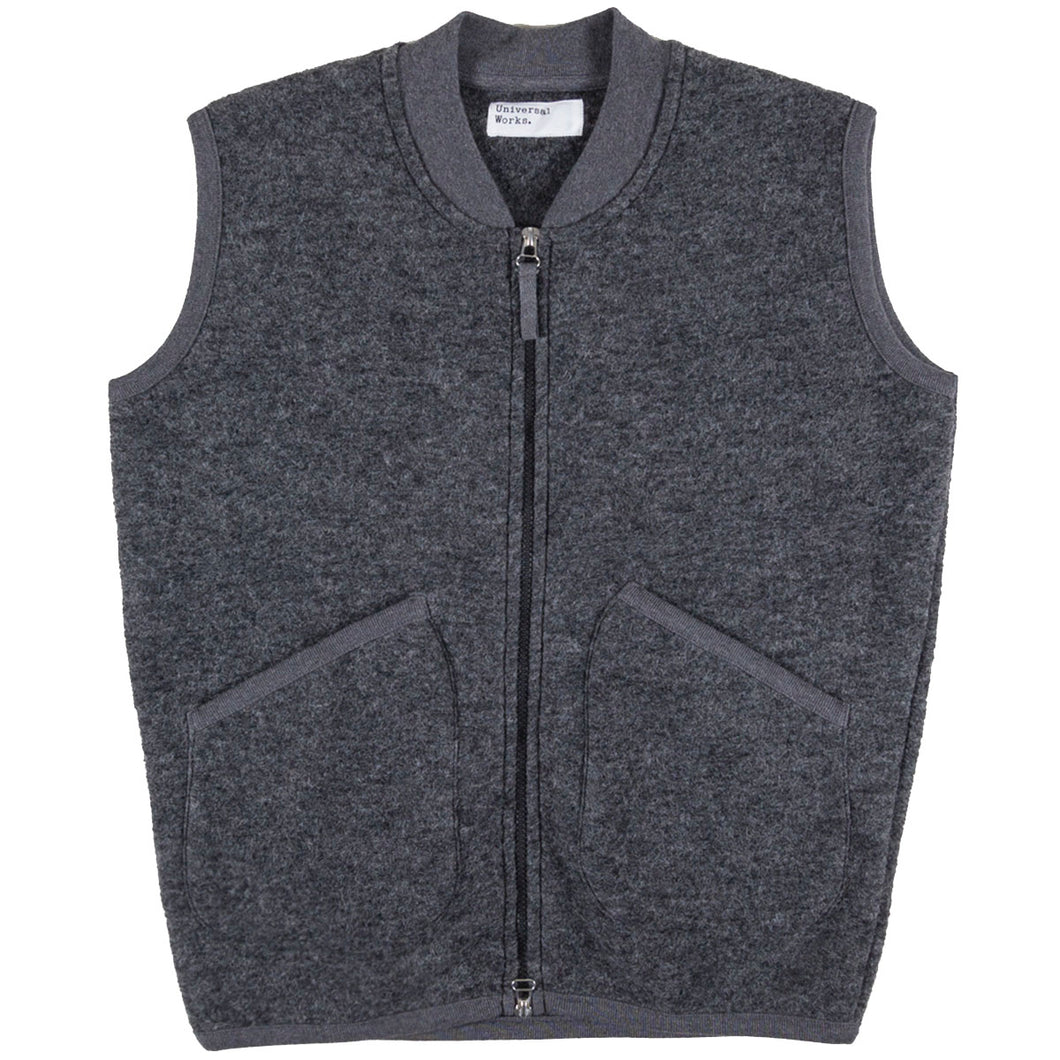 Universal Works Wool Fleece Zip Waistcoat Grey Marl