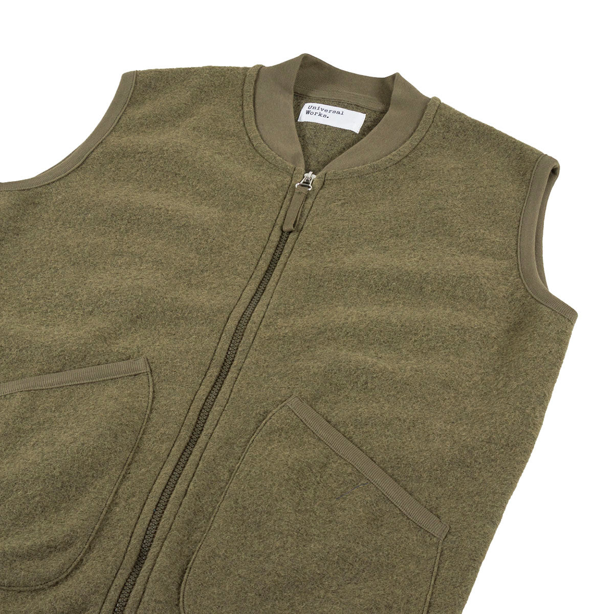 Universal Works Wool Fleece Zip Waistcoat Lovat