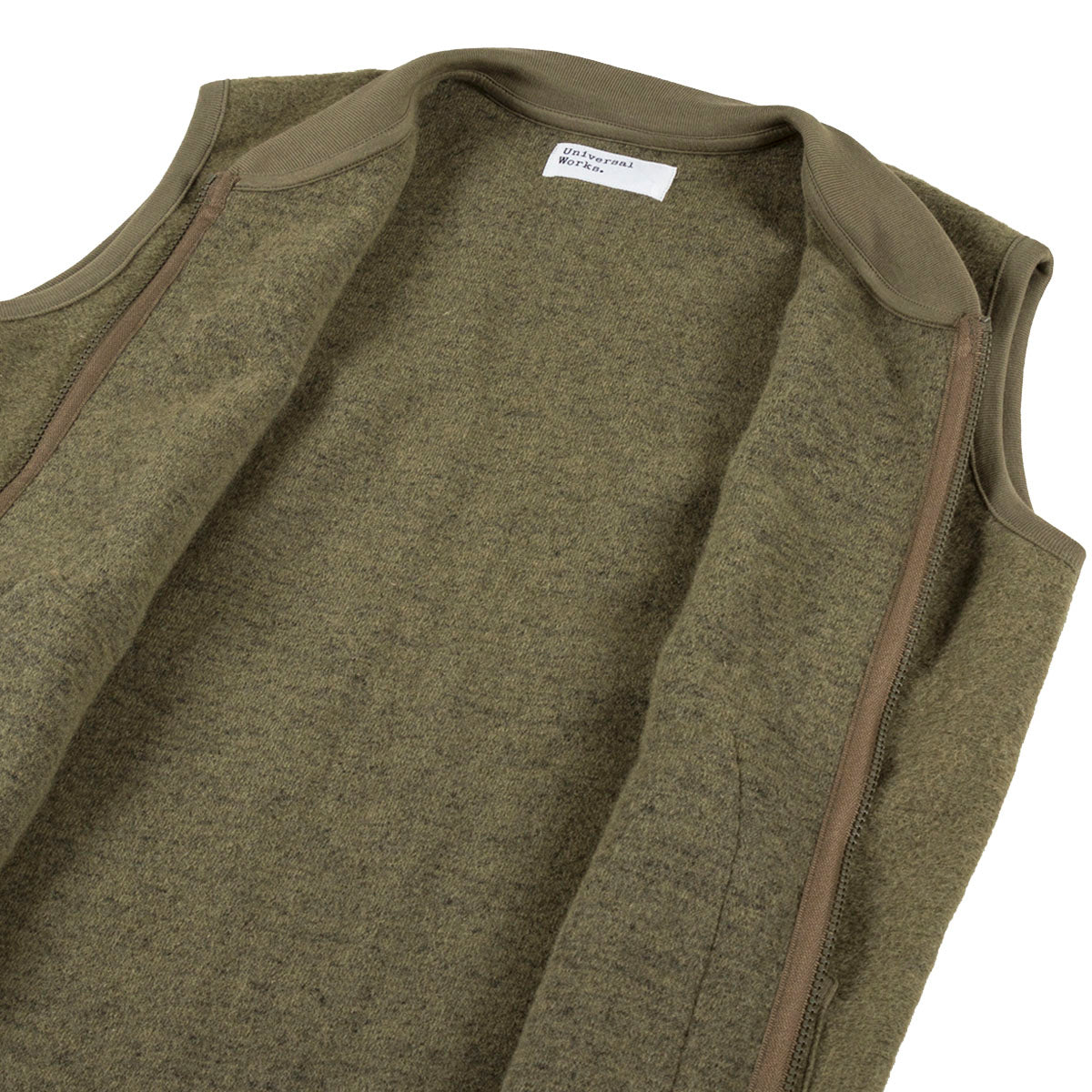 Universal Works Wool Fleece Zip Waistcoat Lovat