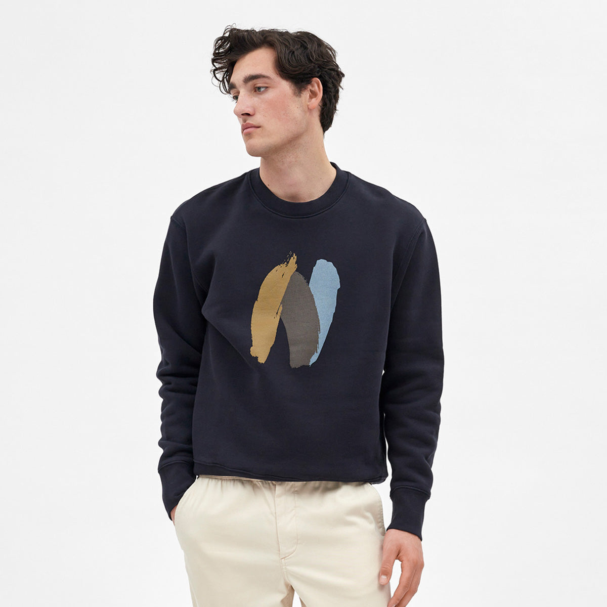 Norse Projects Arne Relaxed Brush N Logo Sweat Dark Navy