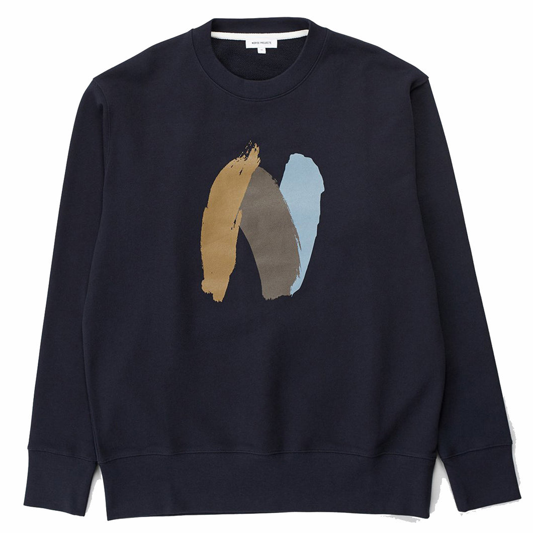 Norse Projects Arne Relaxed Brush N Logo Sweat Dark Navy