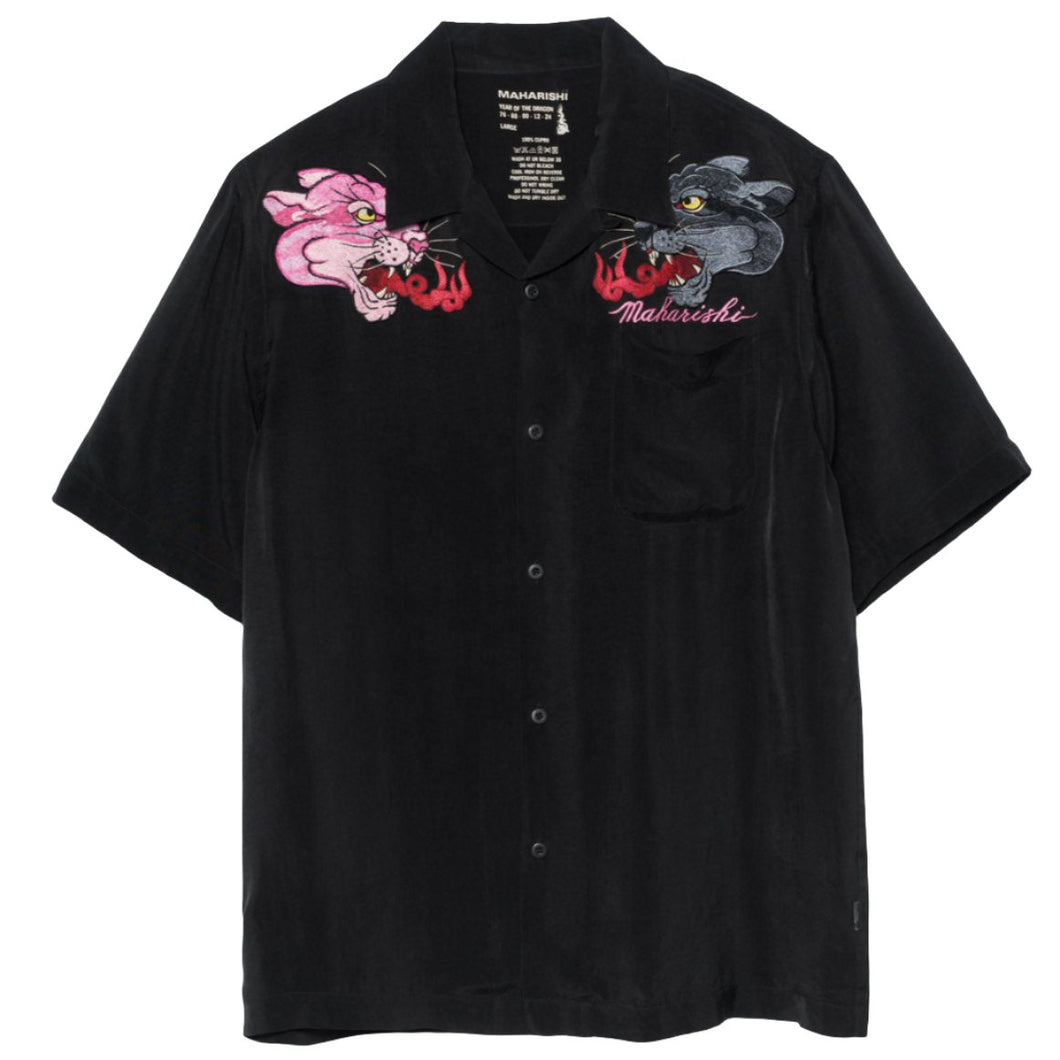 Maharishi Dual Panthers Camp Collar Shirt Black