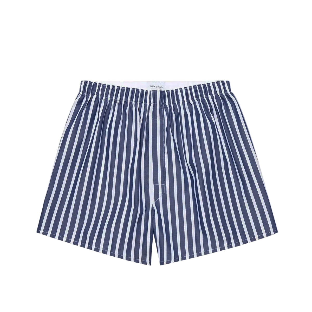 Sunspel Classic Boxer Shorts Navy / White Wide Stripe