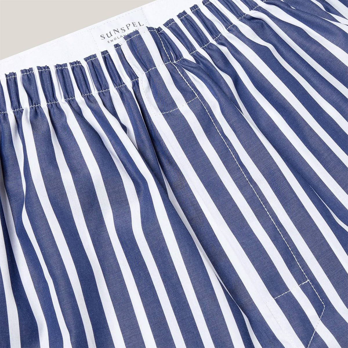 Sunspel Classic Boxer Shorts Navy / White Wide Stripe