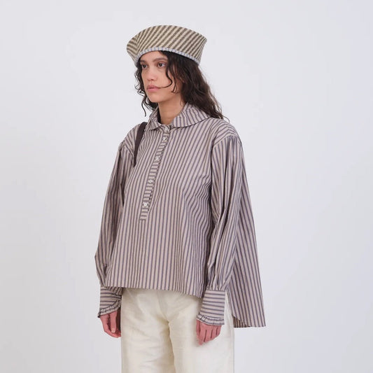 Cawley Studio Japanese Striped Shirting Brookes Shirt Natural/Blue/Brown