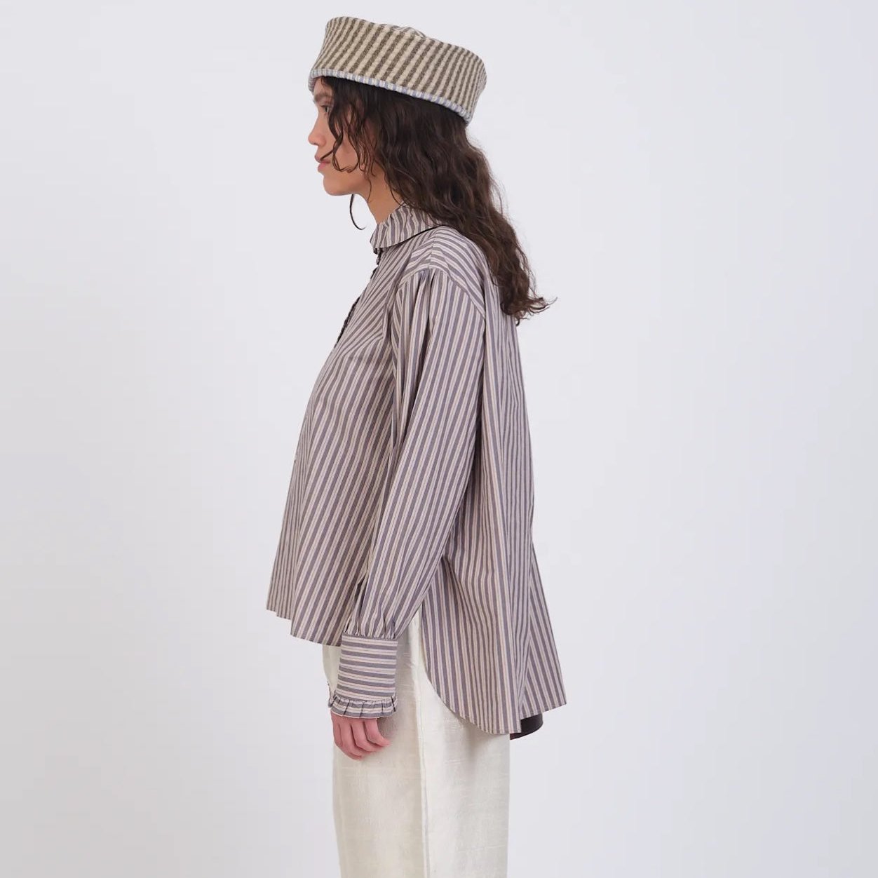 Cawley Studio Japanese Striped Shirting Brookes Shirt Natural/Blue/Brown