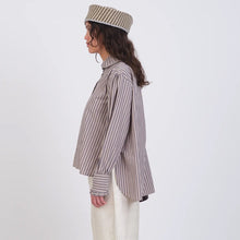 Load image into Gallery viewer, Cawley Studio Japanese Striped Shirting Brookes Shirt Natural/Blue/Brown
