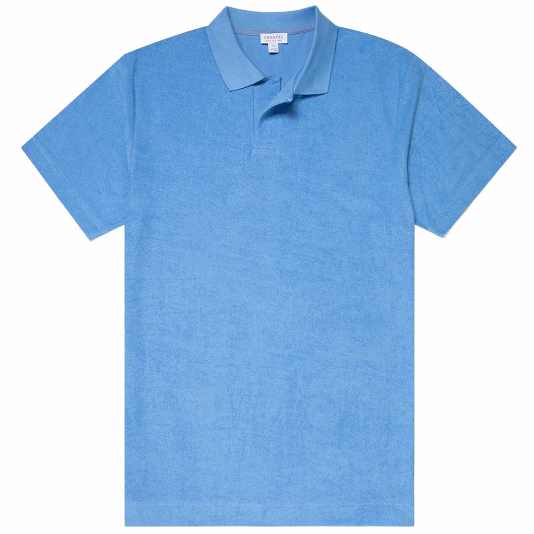Sunspel Towelling Polo Shirt Cool Blue