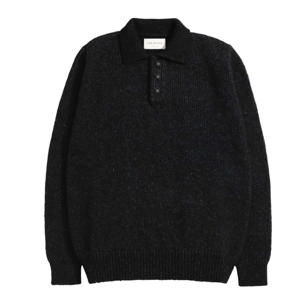 Far Afield Kier Knitted Polo Grey Fleck