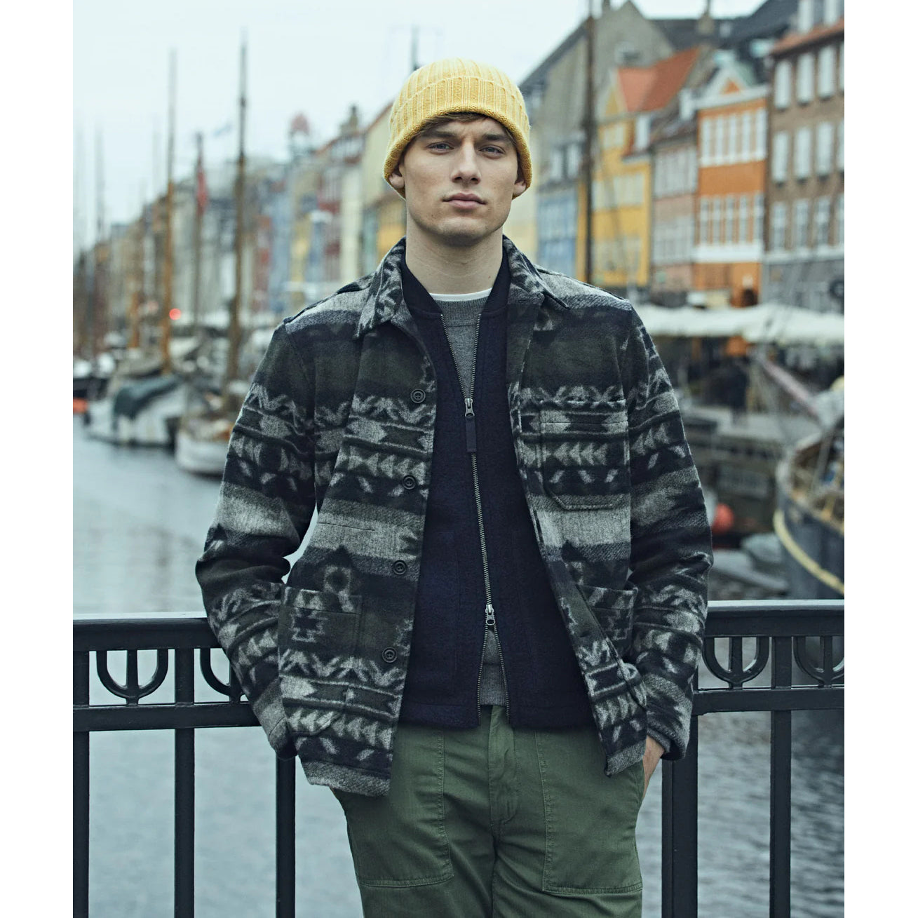 Hartford Perry Knitted Jacket Navy & Green