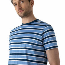 Load image into Gallery viewer, Sunspel Classic T‑shirt Coast/Cool Blue Holiday Stripe
