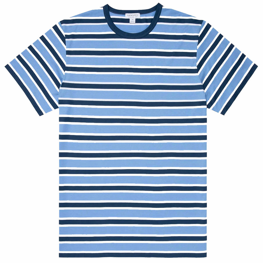 Sunspel Classic T‑shirt Coast/Cool Blue Holiday Stripe