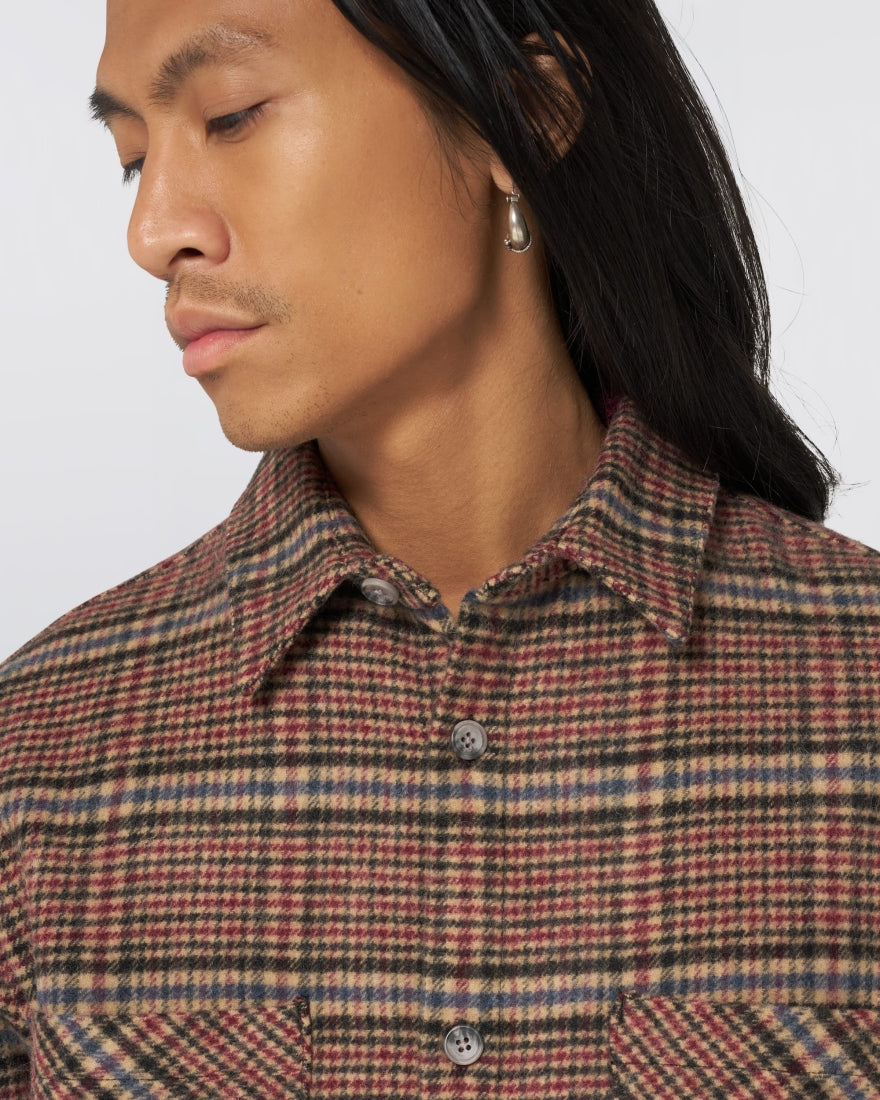 Edwin Julius Shirt LS Burgundy / Blue garment washed