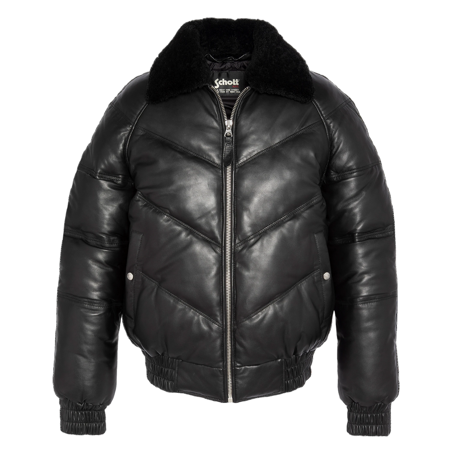 Schott LCUSA Leather Retro Down Jacket Black
