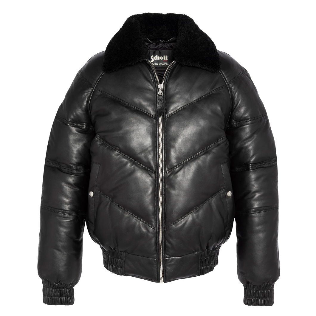 Schott LCUSA Leather Retro Down Jacket Black