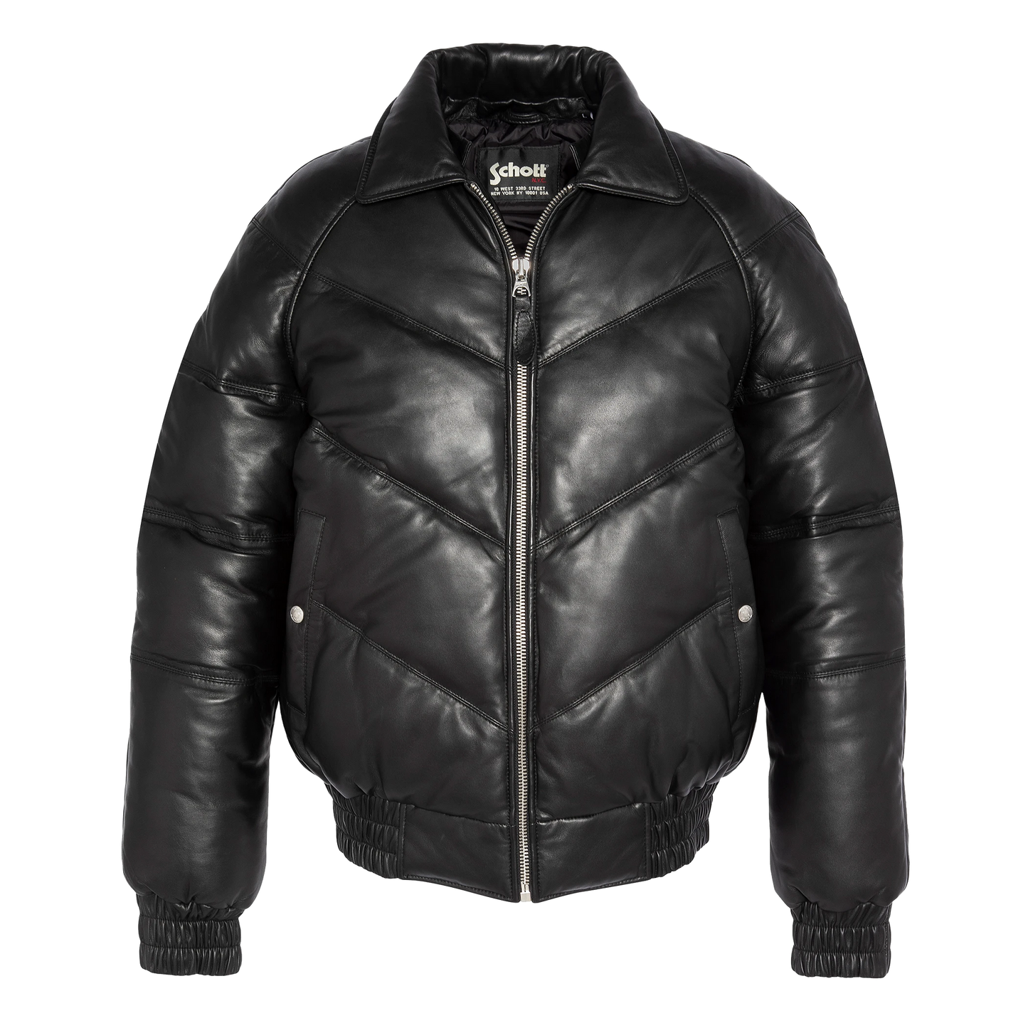 Schott LCUSA Leather Retro Down Jacket Black