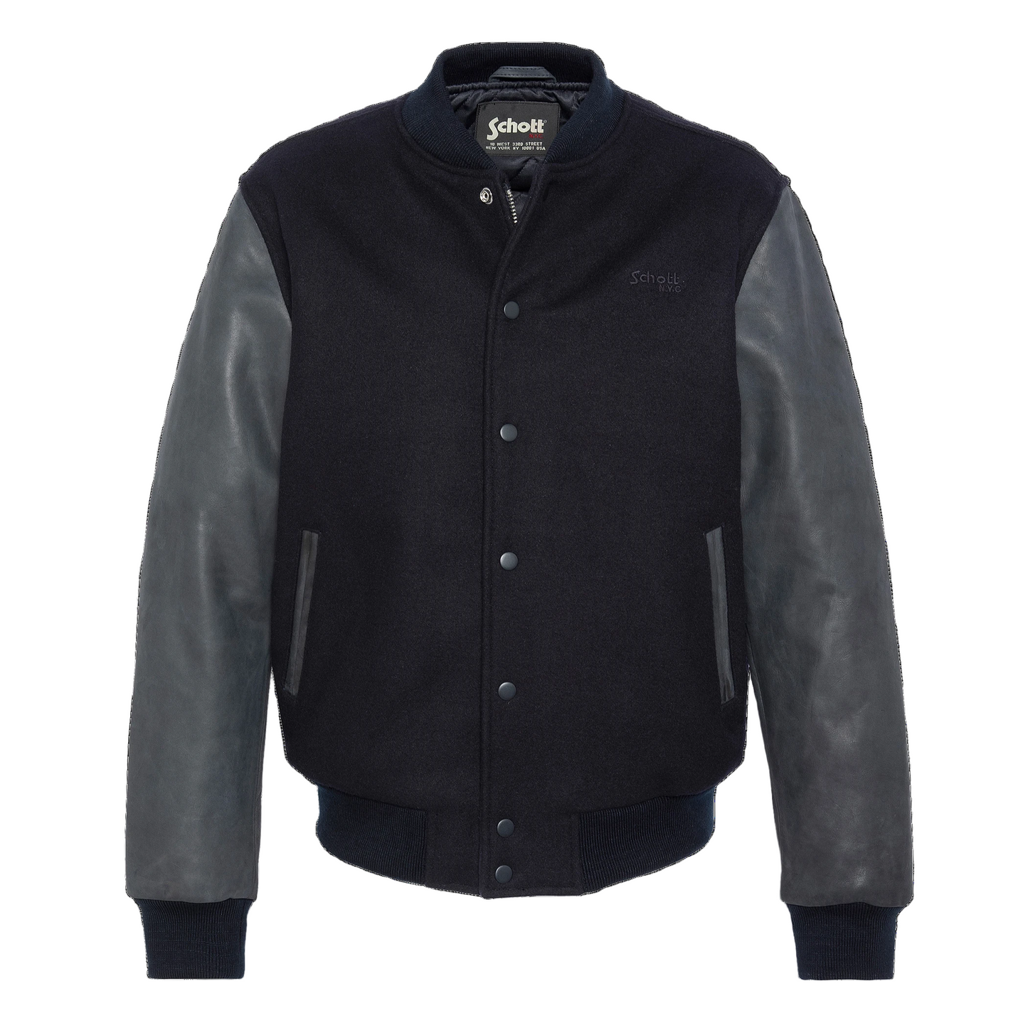 Schott LCUSA Leather/Wool Varsity Jacket Navy/Navy
