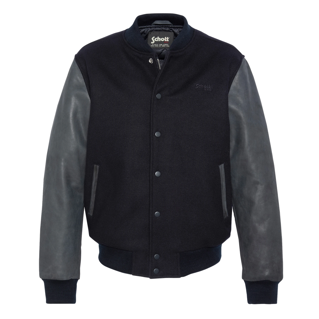 Schott LCUSA Leather/Wool Varsity Jacket Navy/Navy