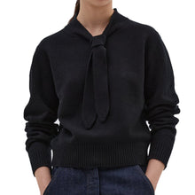 Load image into Gallery viewer, Margaret Howell Ribbed Tie Neck Jumper Black Lambswool
