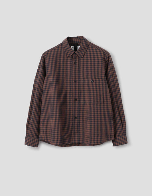 MHL Overall Shirt Irregular Cotton Linen Gingham  Chestnut / Ink