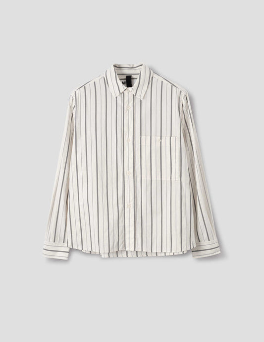 MHL Overall Shirt Japanese Wide Stripe Off White / Navy