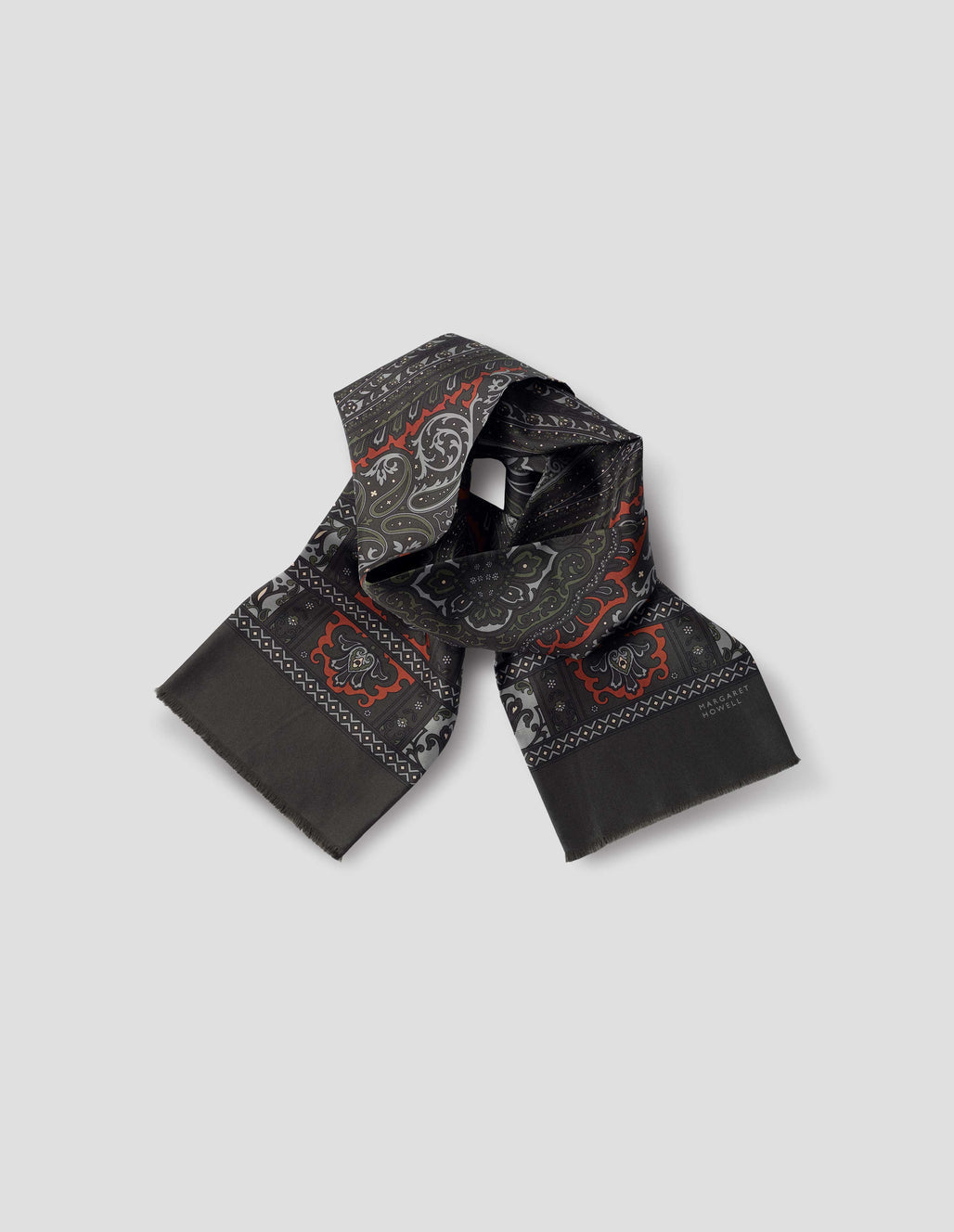 Margaret Howell Paisley Silk Scarf Soft Blue / Burnt Orange