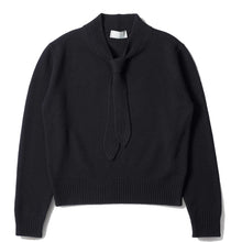 Load image into Gallery viewer, Margaret Howell Ribbed Tie Neck Jumper Black Lambswool
