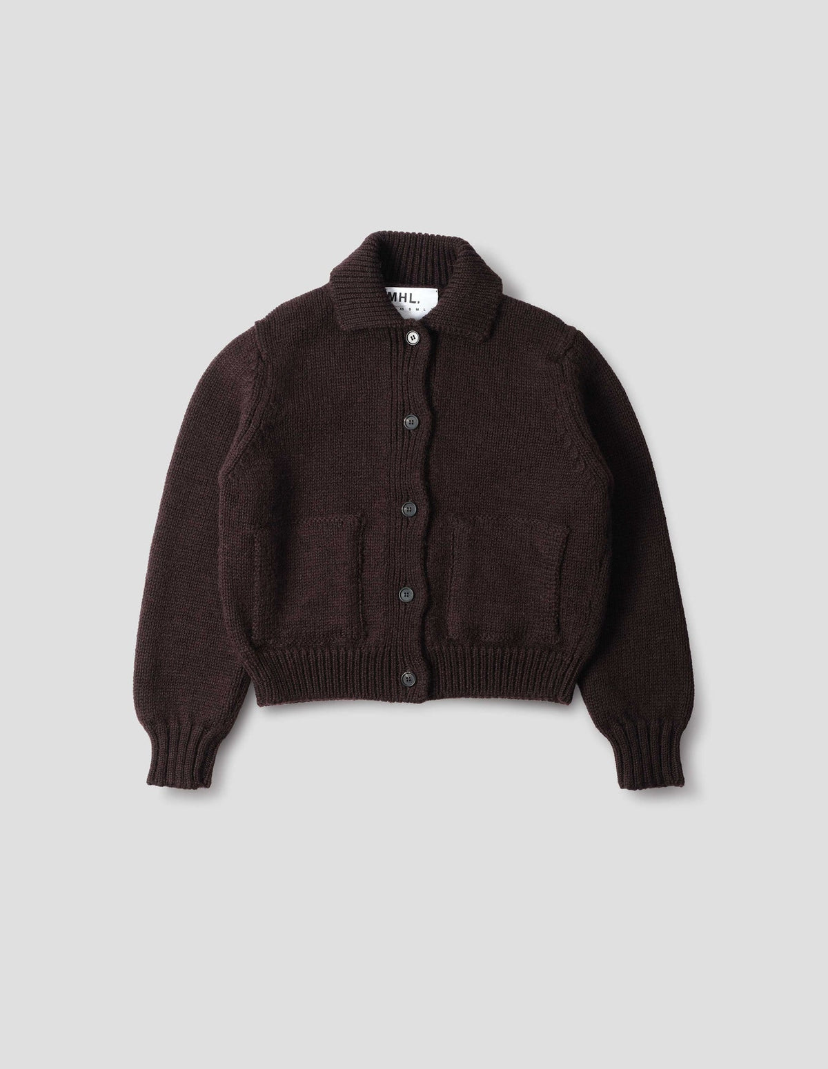 MHL W' Bomber Cardigan British Wool Dark Brown