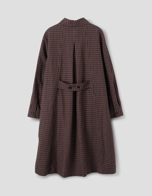 MHL W' Offset Placket  Linen Dress Gingham / Chestnut