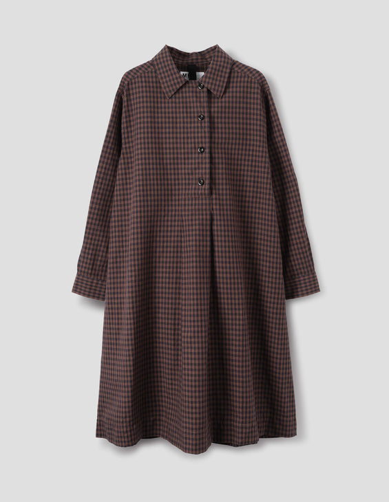 MHL W' Offset Placket  Linen Dress Gingham / Chestnut