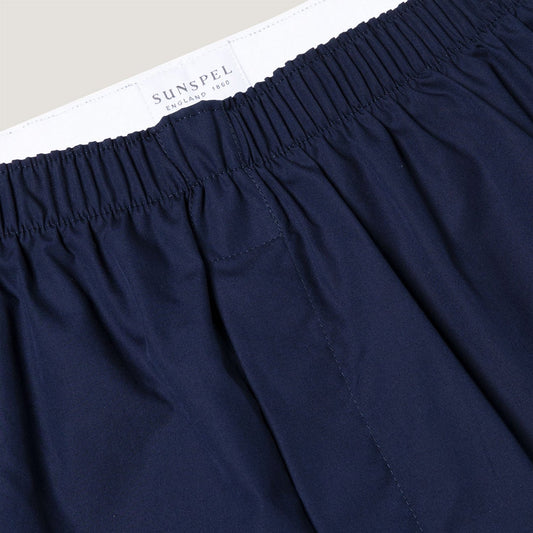 Sunspel Cotton Poplin Boxer Short Navy