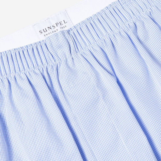 Sunspel Boxer Short Micro Gingham Light Blue