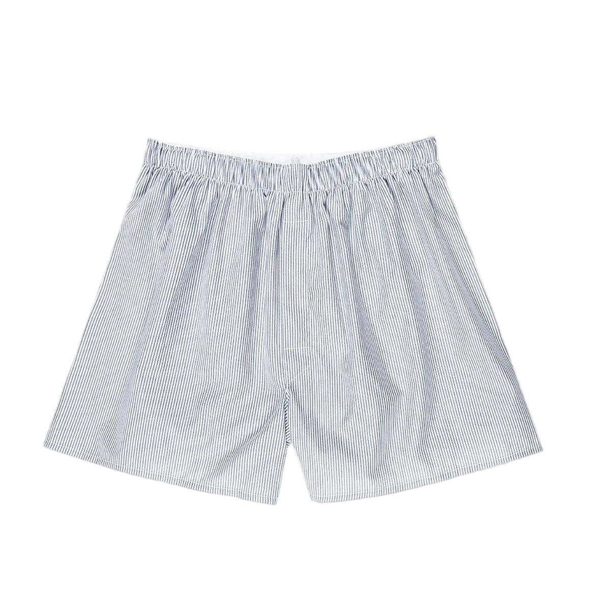 Sunspel Cotton Poplin Boxer Short White/Navy Pinstripe