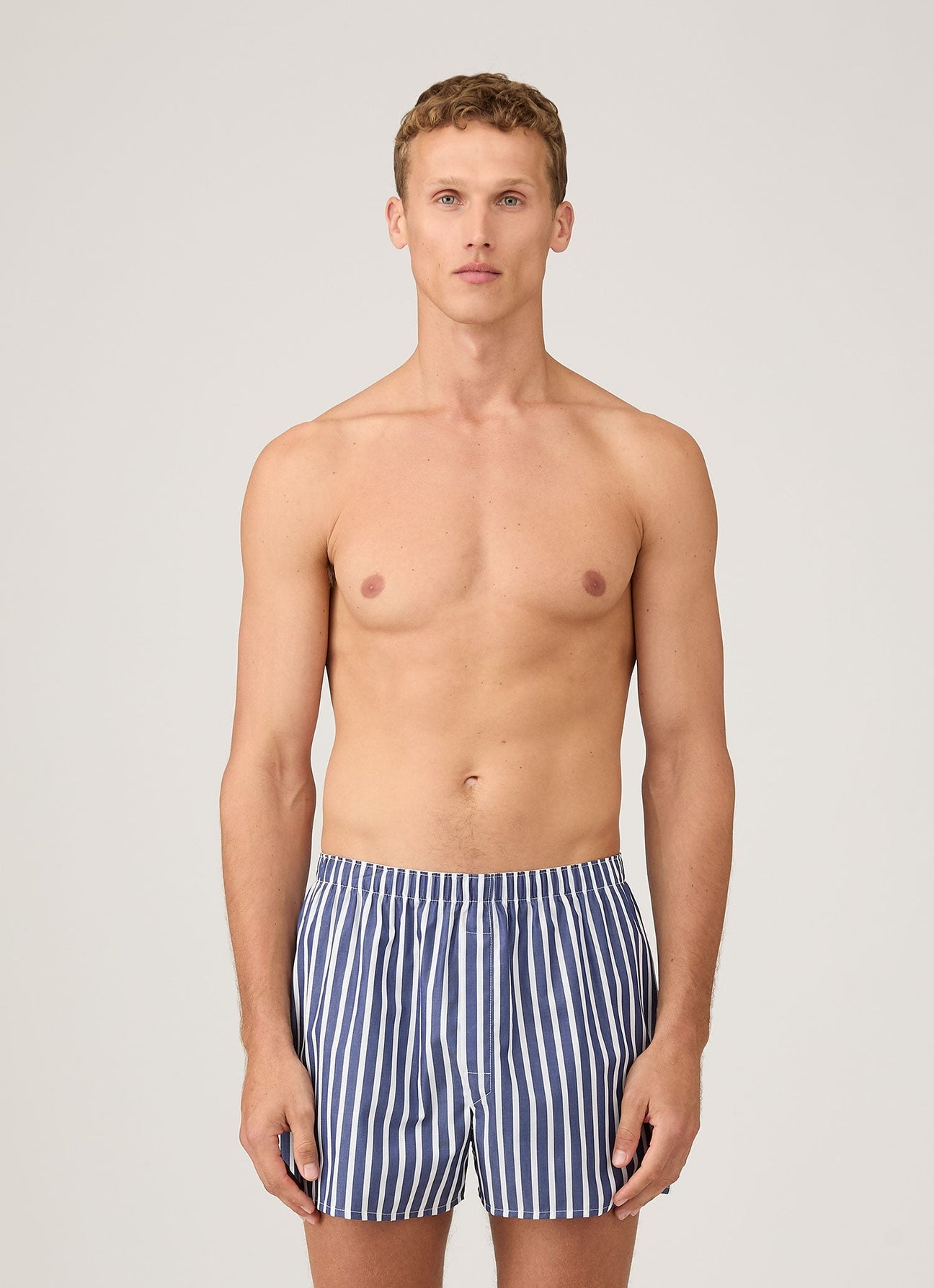 Sunspel Classic Boxer Shorts Navy / White Wide Stripe