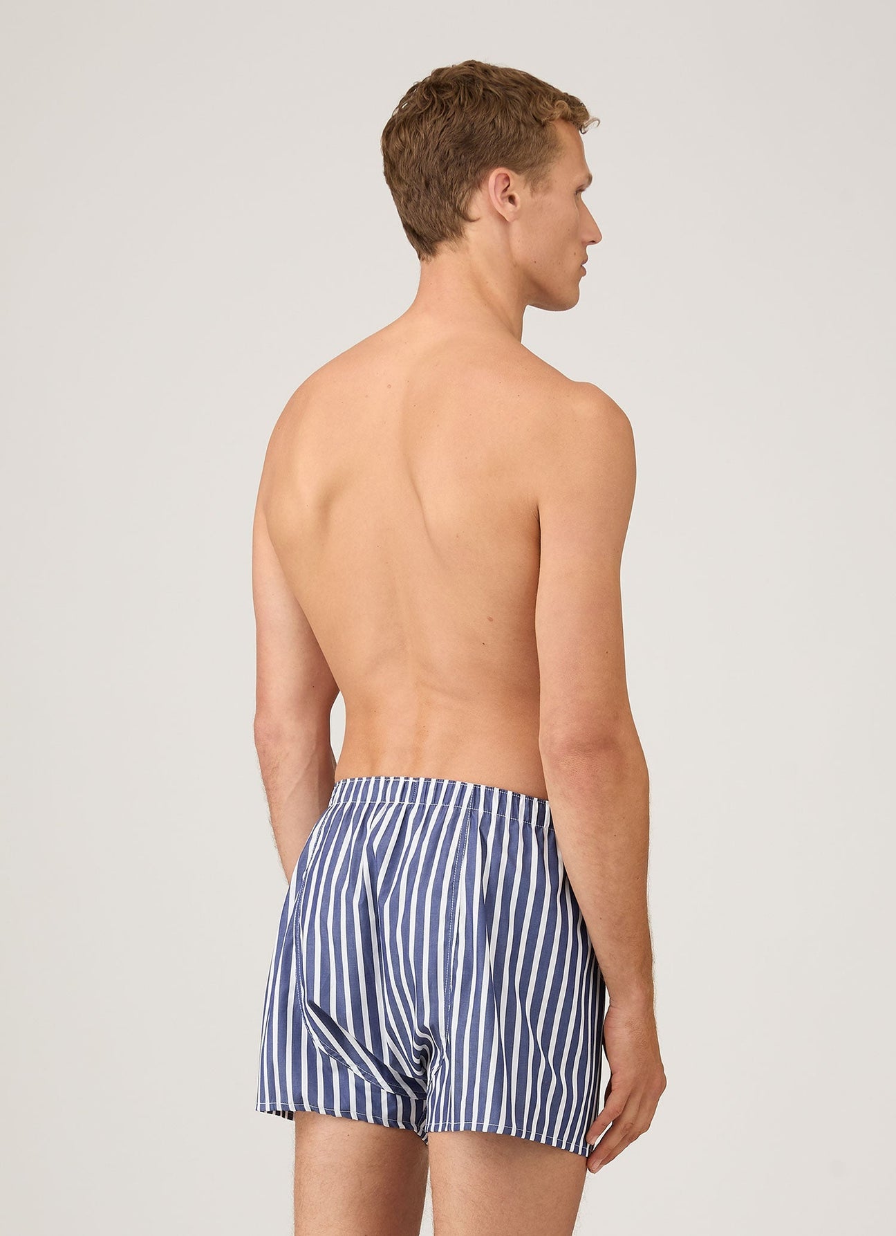 Sunspel Classic Boxer Shorts Navy / White Wide Stripe