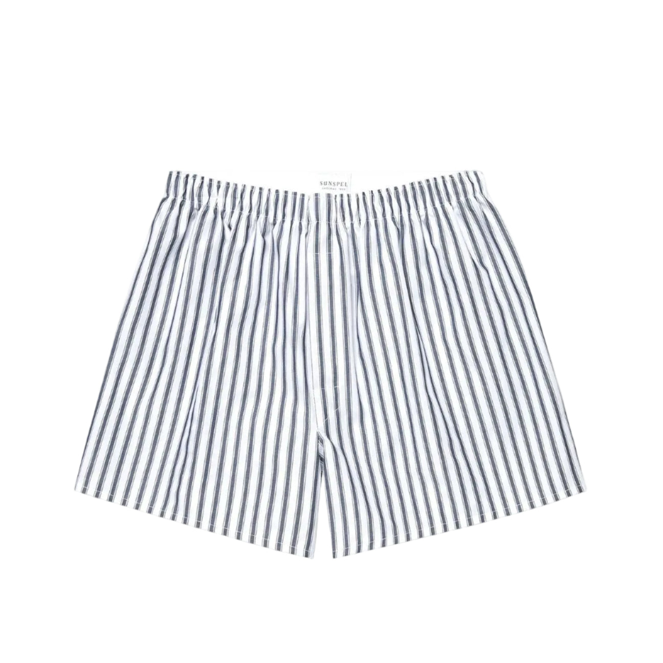 Sunspel Classic Boxer Shorts Navy Broken Bar Stripe