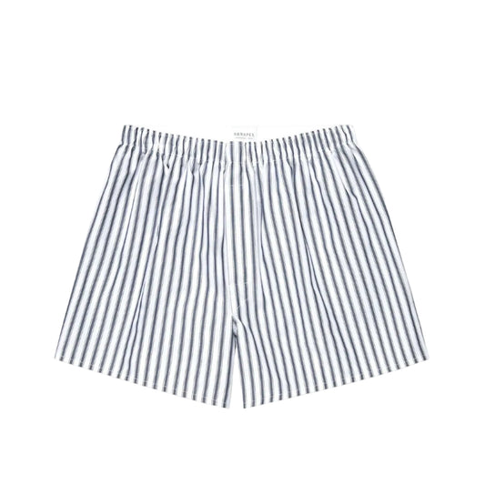 Sunspel Classic Boxer Shorts Navy Broken Bar Stripe