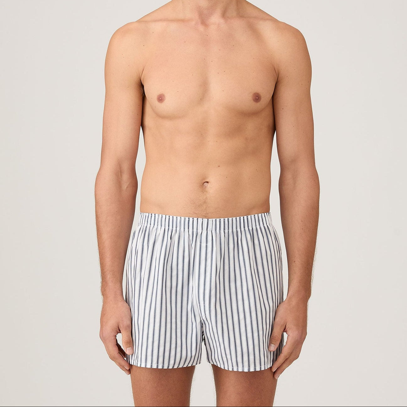 Sunspel Classic Boxer Shorts Navy Broken Bar Stripe