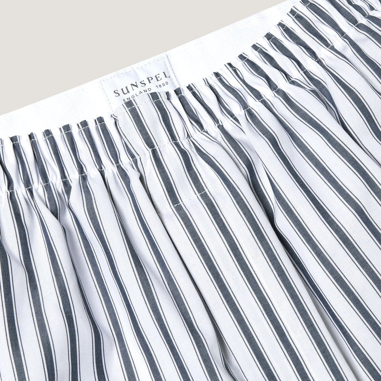 Sunspel Classic Boxer Shorts Navy Broken Bar Stripe