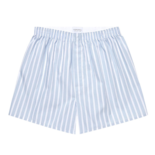 Sunspel Classic Boxer Shorts Sky Blue/White