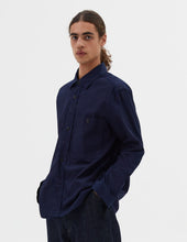 Load image into Gallery viewer, MHL Overall Shirt Washed  Cotton Plainweave Indigo
