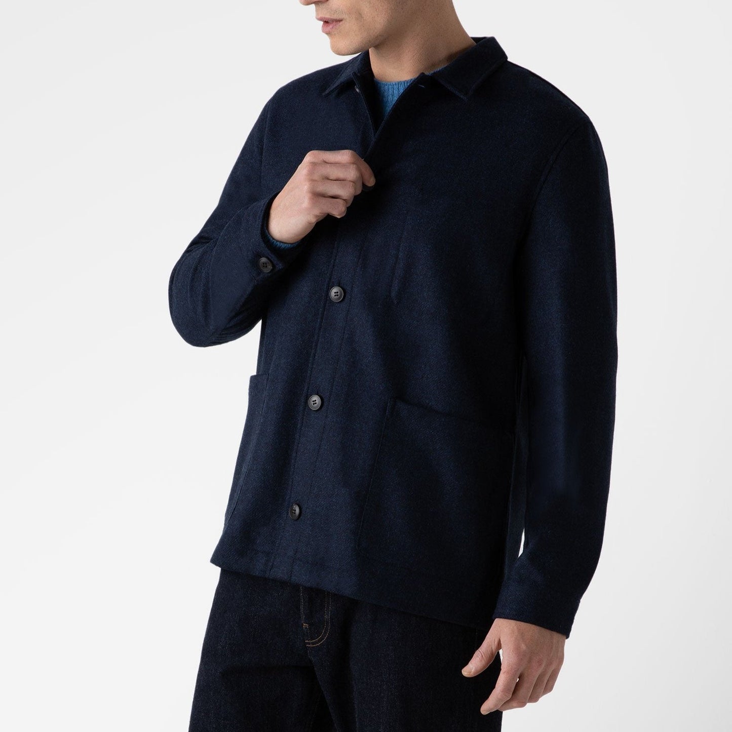 Sunspel Wool Twin Pocket Jacket Light Navy Melange