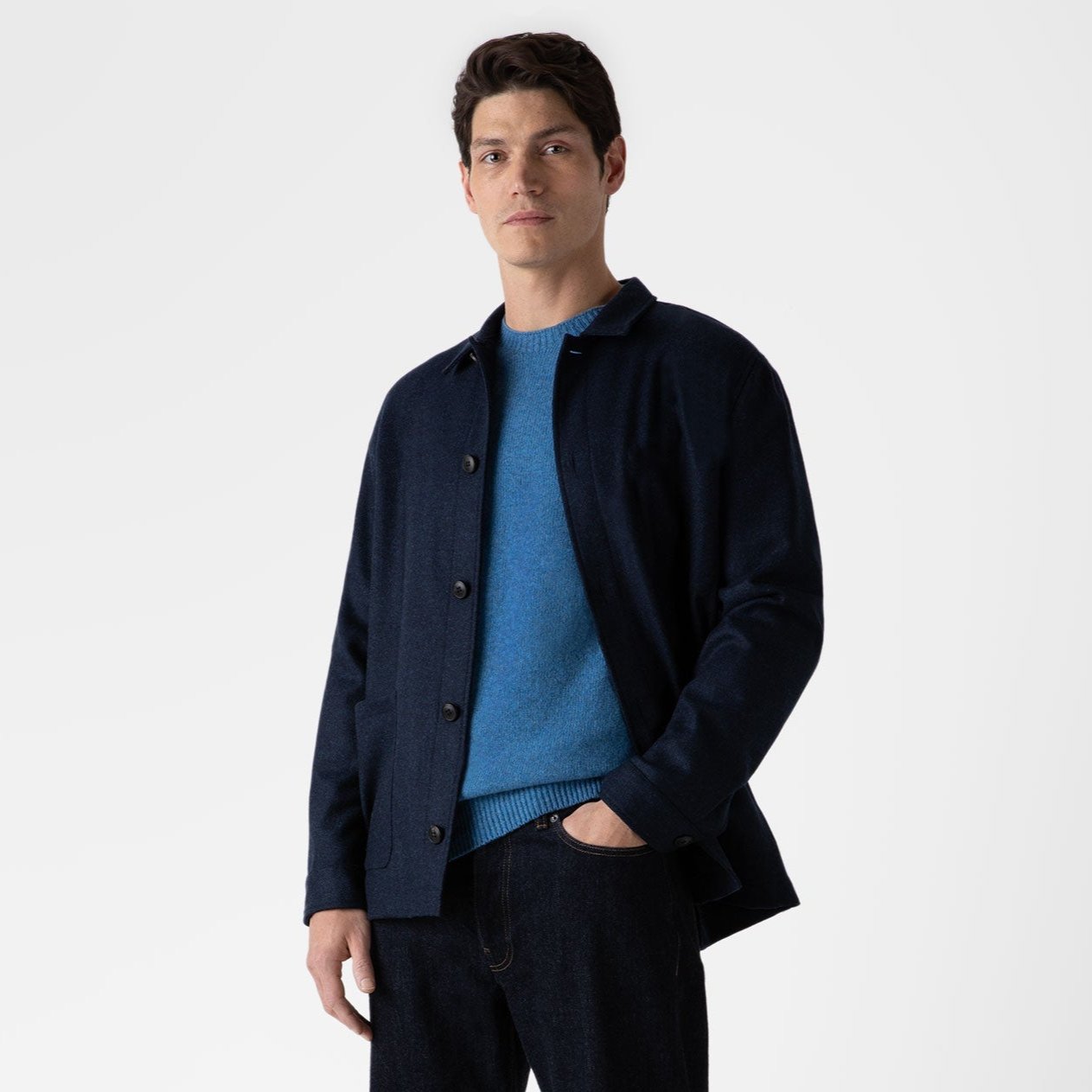 Sunspel Wool Twin Pocket Jacket Light Navy Melange