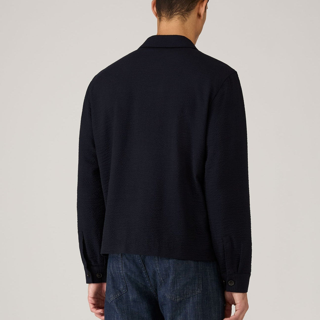 Sunspel Lightweight Wool Seersucker Jacket Navy