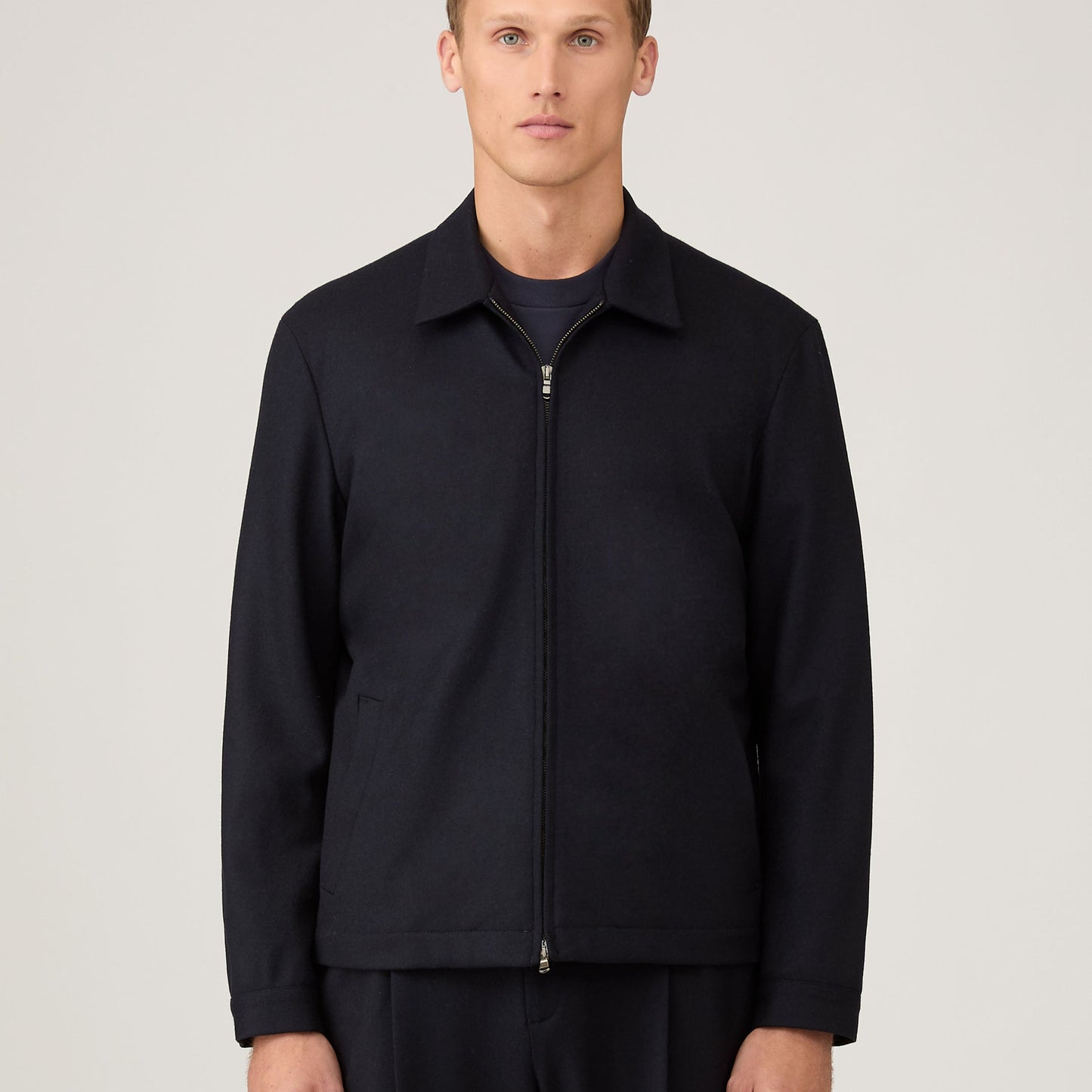 Sunspel Boiled Wool Harrington Jacket Navy