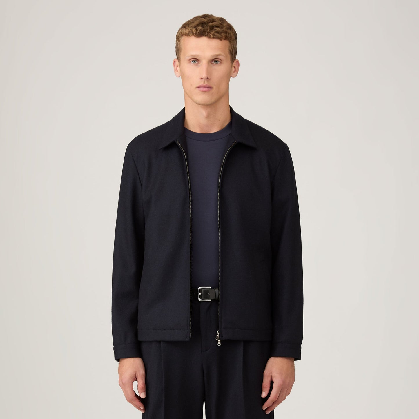 Sunspel Boiled Wool Harrington Jacket Navy