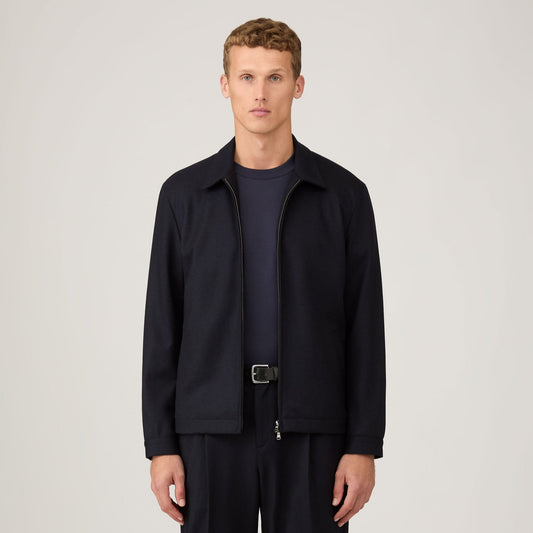 Sunspel Boiled Wool Harrington Jacket Navy